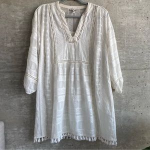 Joie V-Neck Mini Shift Dress Embroidered White Size S